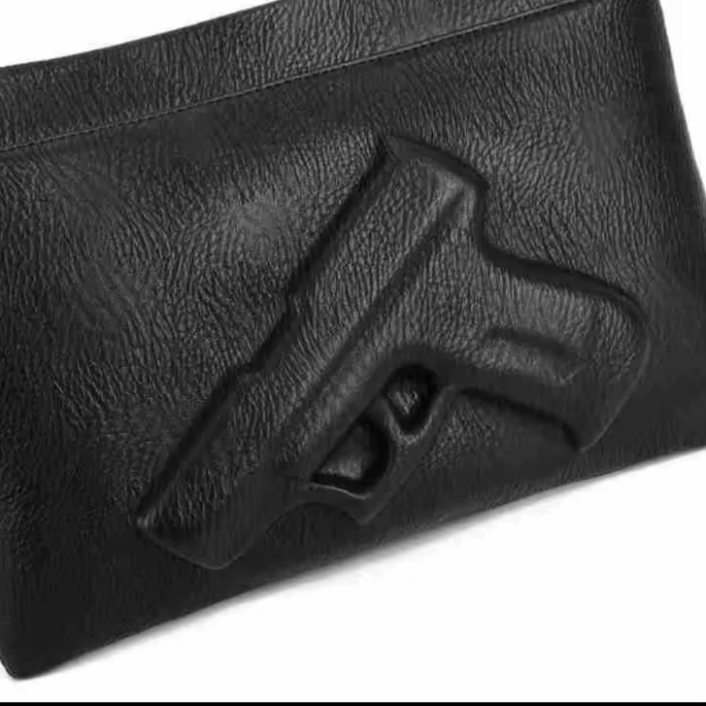 ❤️LAST ONE❤️ Black GUN Embossed Print GUARDIAN ANGEL Leather Crossbody Purse - Picture 4 of 12